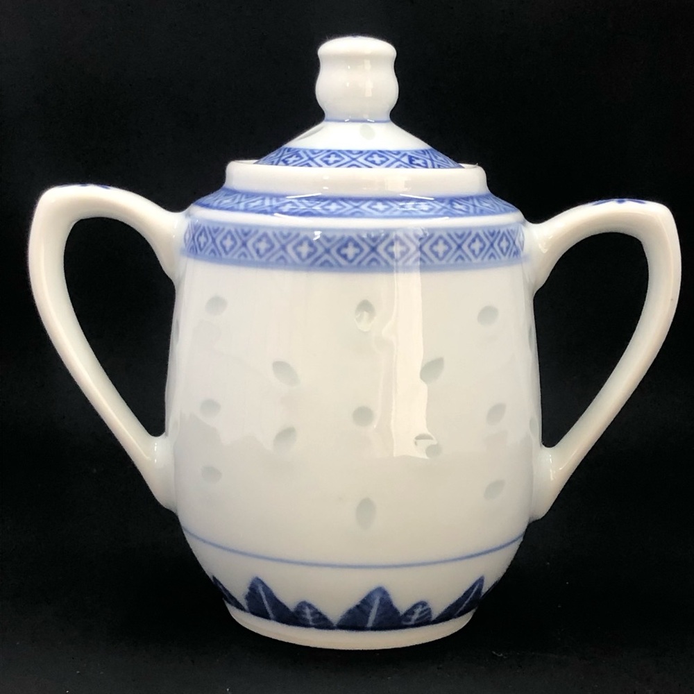 Tienshan Mini Sugar Bowl & Lid Rice Flower Pattern 4 1/2”